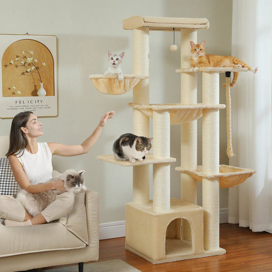 Multi-Level Cat Tree with Cozy Hammocks & Wide Scratching Posts